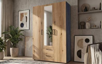 Three-winged wardrobe with drawers, mirror and clothes rod Bruno M 1 Three-winged wardrobe with drawers, mirror and clothes rod